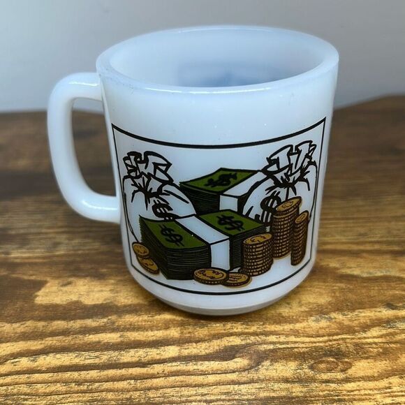 Vintage Glasbake Milk Glass Coffee Mug I’d Rather Be Rich than Beautiful - Picture 3 of 6